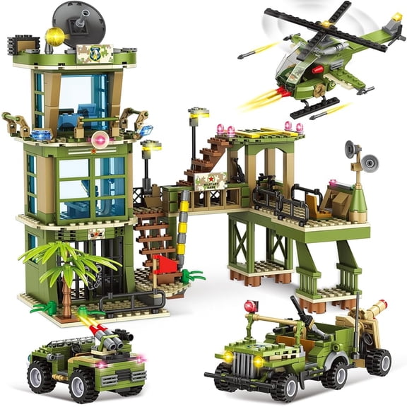 EXERCISE N PLAY Building Blocks Set, Army Military Base Kit, STEM Toy for Boys Kids Ages 6-12 (830 Pieces)
