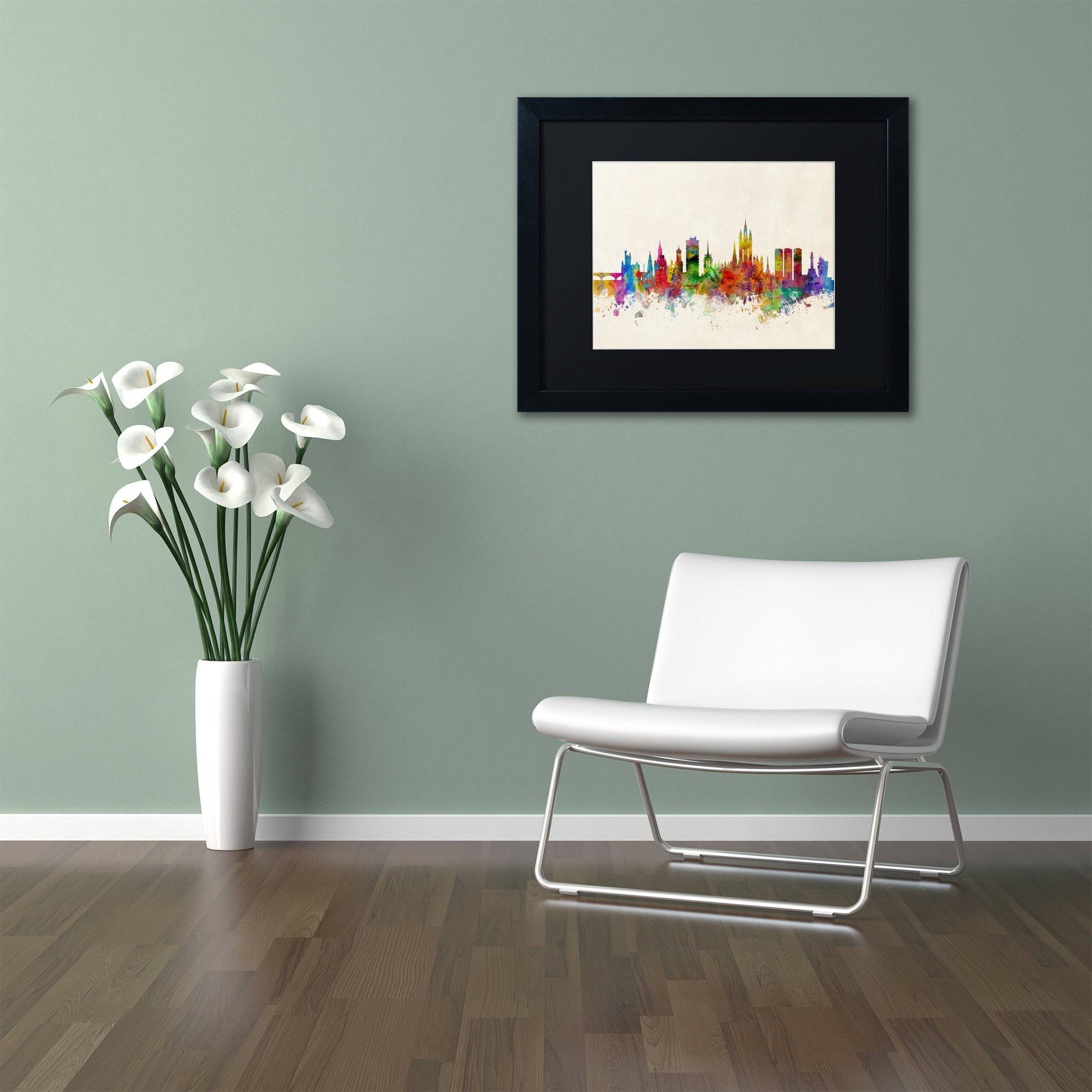 Trademark Fine Art "Aberdeen Scotland Skyline" Canvas Art by Michael Tompsett Black Matte, Black Frame