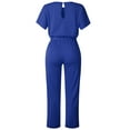 thumbnail image 6 of Womens Casual Short Sleeve Belted Jumpsuit Long Pants Back Keyhole Overall Romper Playsuit Plus Size S-3XL, 6 of 8