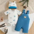 thumbnail image 2 of KPOPLK Newborn Infant Baby Clothes for 0 3 6 9 12 18 Months Short Sleeve Romper + Pants Suspender+ Hat 3PCS Outfits Set(0-3 Months,Sky Blue), 2 of 5