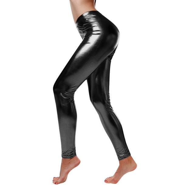 Women's Faux Leather Thermal Leggings Fleece Lined Warm Yoga Pants with  Pockets 