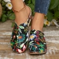 thumbnail image 4 of Pandaie Closed Toe Clogs for Women Flower Print Low Wedge Slip on Mules Shoes Comfortable Backless Dressy Walking Slides Size 6-10, 4 of 8