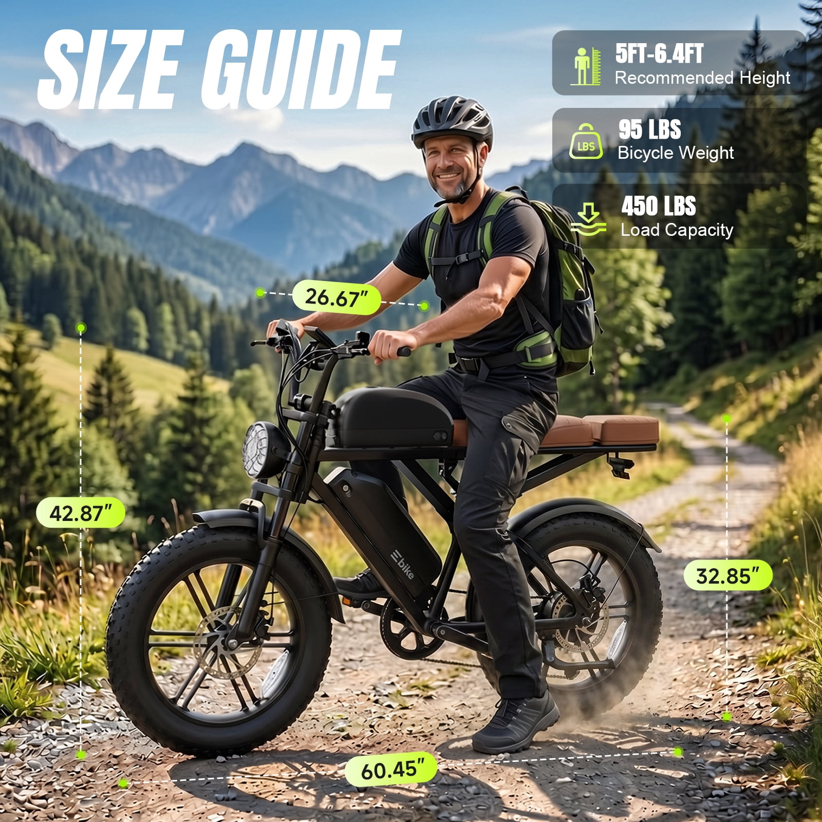 SISIGAD Electric Bike for Adults, 750W Motor 100 Miles Range Ebike with 48V 30Ah Dual Battery, 20"x4.0" Fat Tire E Mountain Bike for Age 16+, UL2849