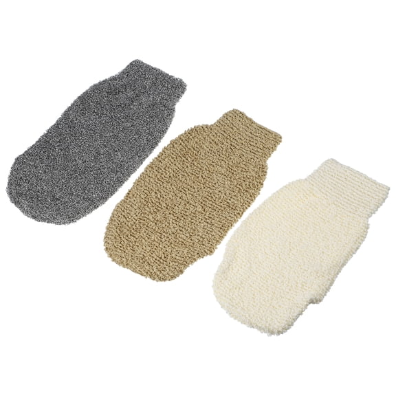 Unique Bargains Shower Gloves Exfoliating Gloves 8.66"x4.33" Gray Brown Beige 3 Pcs
