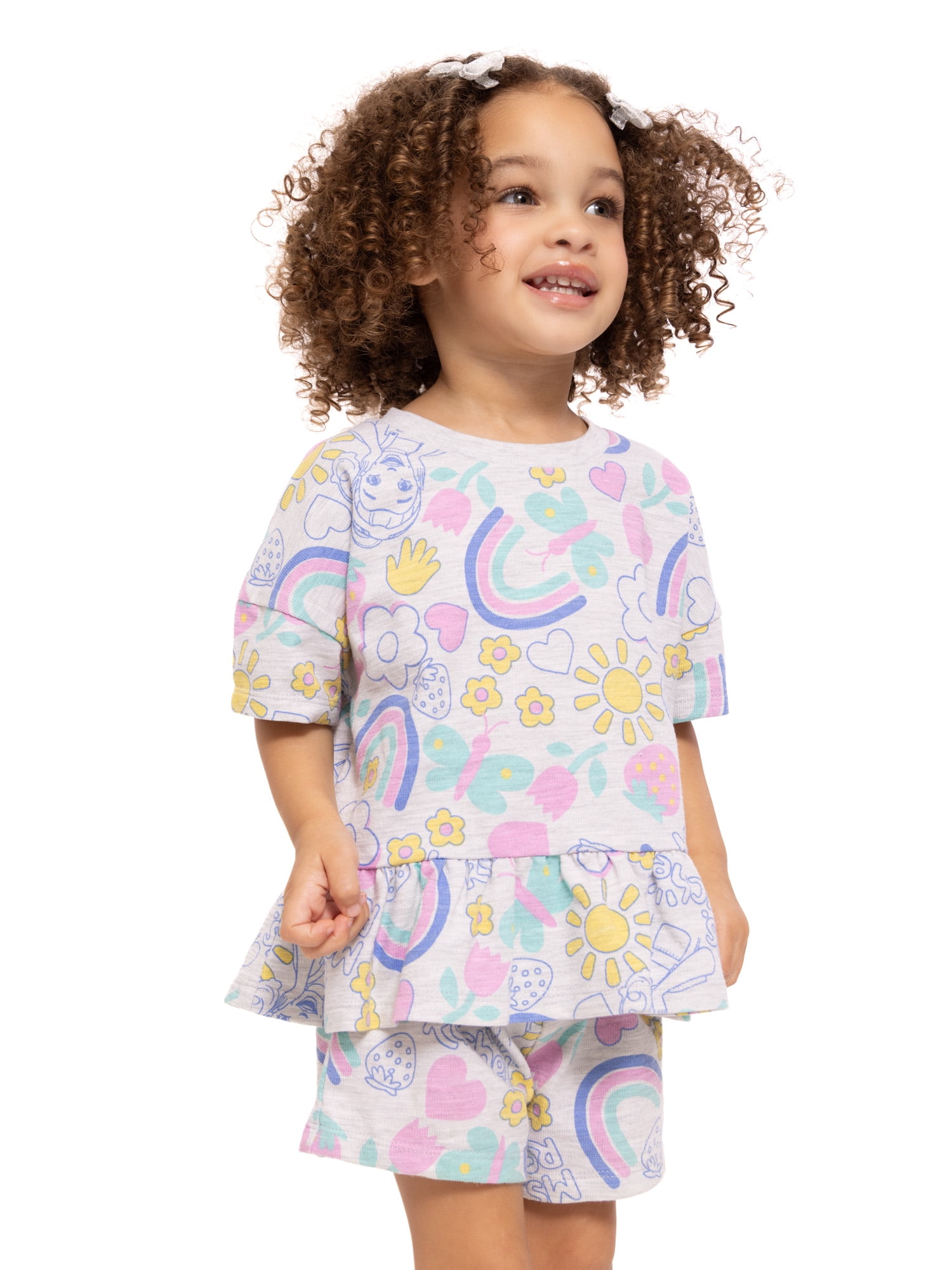 Ms. Rachel Toddler Girls' Short Sleeve Graphic Tee and Matching Ruffle Shorts Set, 2-Piece, Sizes 12M-5T