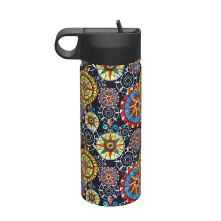 

Adobk Colorful Compasses Print Water Bottle 18oz Sports Insulated Kettle for Cycling Gym Basketball Outdoor Suitable as a Present