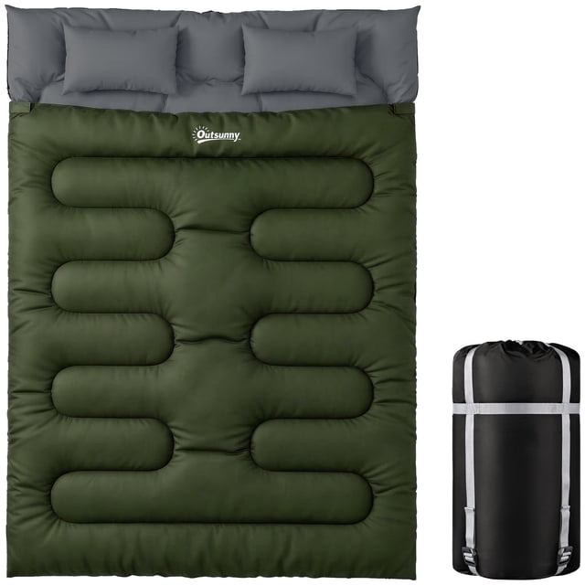 Outsunny Double Sleeping Bag, Queen Size 2 Person Sleeping Bag, Green