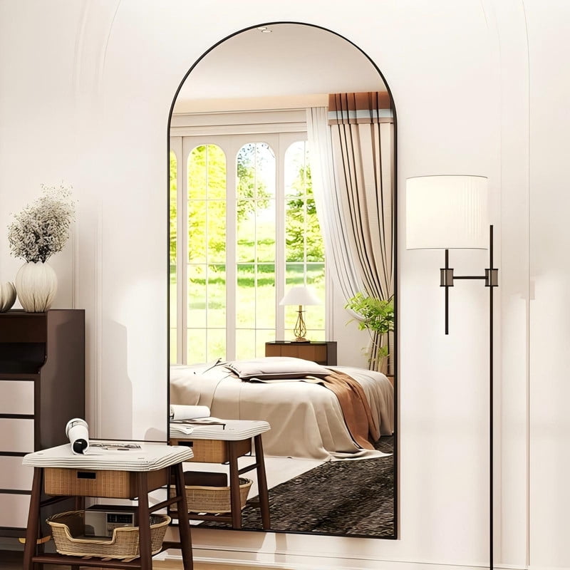 Anyrose 71.2" x 30" Arched Full Length Mirror Wall Mirror with Aluminum Alloy Frame, Black