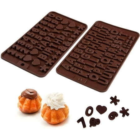 

Silicone Letter Mold and Chocolate Mold with Happy Birthday Cake Decorations Symbols and Valentine Candy Chocolate Making Mold (2pcs) (2 Brown)