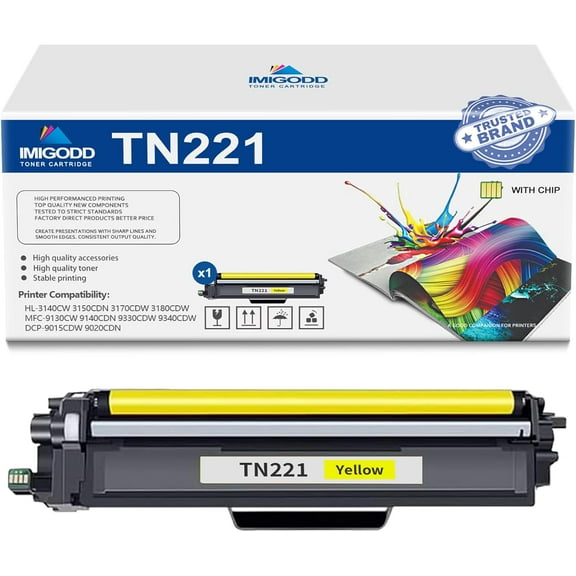 1-Pack TN221 Yellow Toner Cartridge (with Chip) Replacement for Brother High Capacity 2,000 Pages with HL-3140CW 3150CDN 3170CDW 3180CDW MFC-9130CW 9140CDN 9330CDW 9340CDW DCP-9015CDW 9020CDN Printer