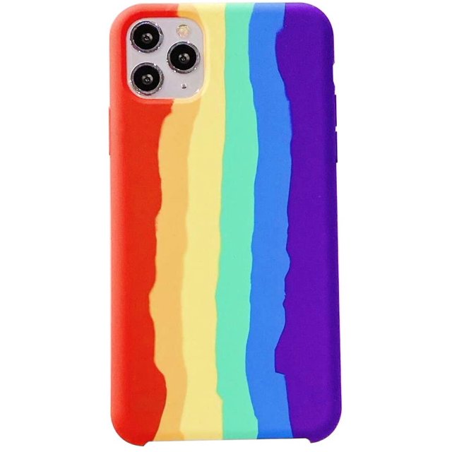 Funda protectora para teléfono móvil con diseño de arcoíris brillante para iPhone, de silicona líquida, fresca y bonita, para niñas, mujeres y hombres (arcoíris) Fokelyi WMZY-460-1