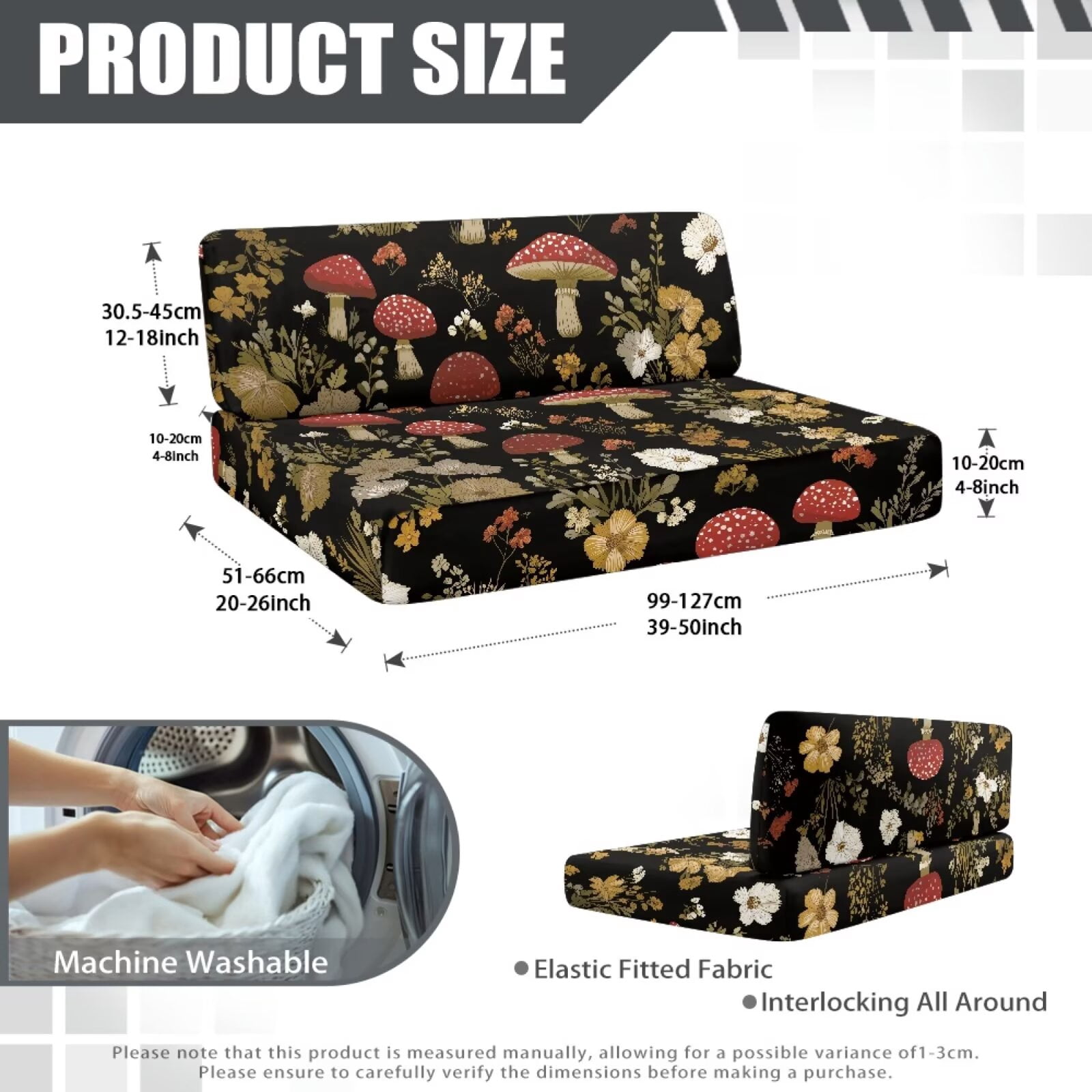 Psesaysky 4 Pcs RV Dinette Couch Covers Stretchable Aesthetic Mushroom Camper Cushion Slipcover Washable Sofa Seat Cover for Travel Trailer with Elastic Edge