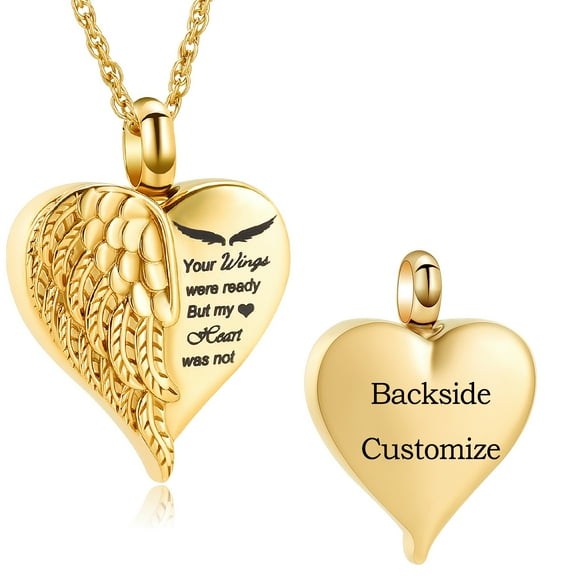 Personalize Your Wings Were Ready But My Heart Was Not - Stainless Steel Angel Wing Heart Urn Pendant Memory Necklace for Cremation Ashes Holder Memorial Jewelry