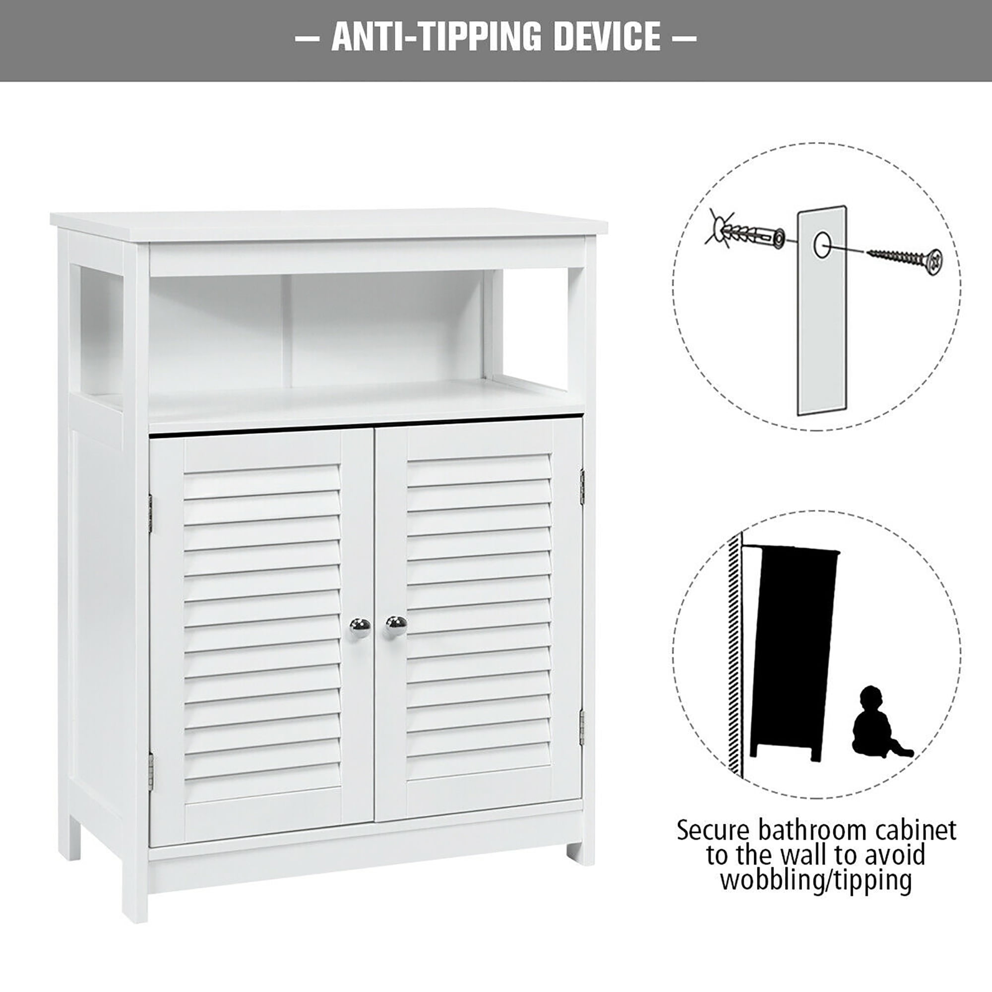 Costway Bathroom Storage Wood Floor Cabinet with Double Shutter Door White