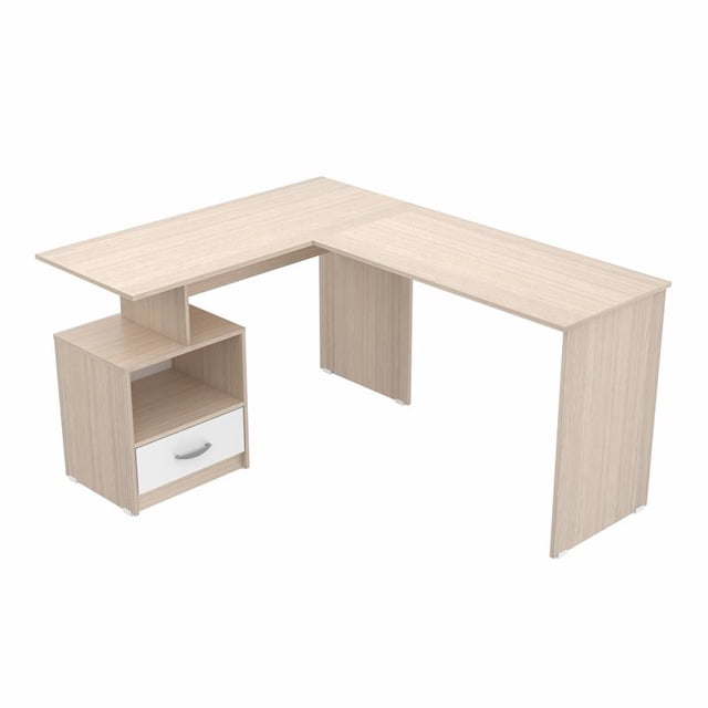 Inval Merlin L-Shape Computer Desk with Cubby in Maple and White