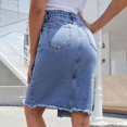 thumbnail image 7 of Women's Front Slit Blue Denim Skirt Pockets High Waist Slim Zipper Fly Midi Skirts Spring Female Casual Streetwear, 7 of 7