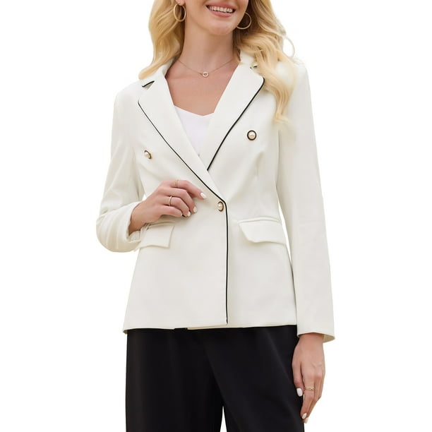 BLAZER DE TRABAJO CHIC PARA MUJERES INSPIRE, CHAQUETA DE TRAJE DE DOBLE BOTÓN, M BLANCO