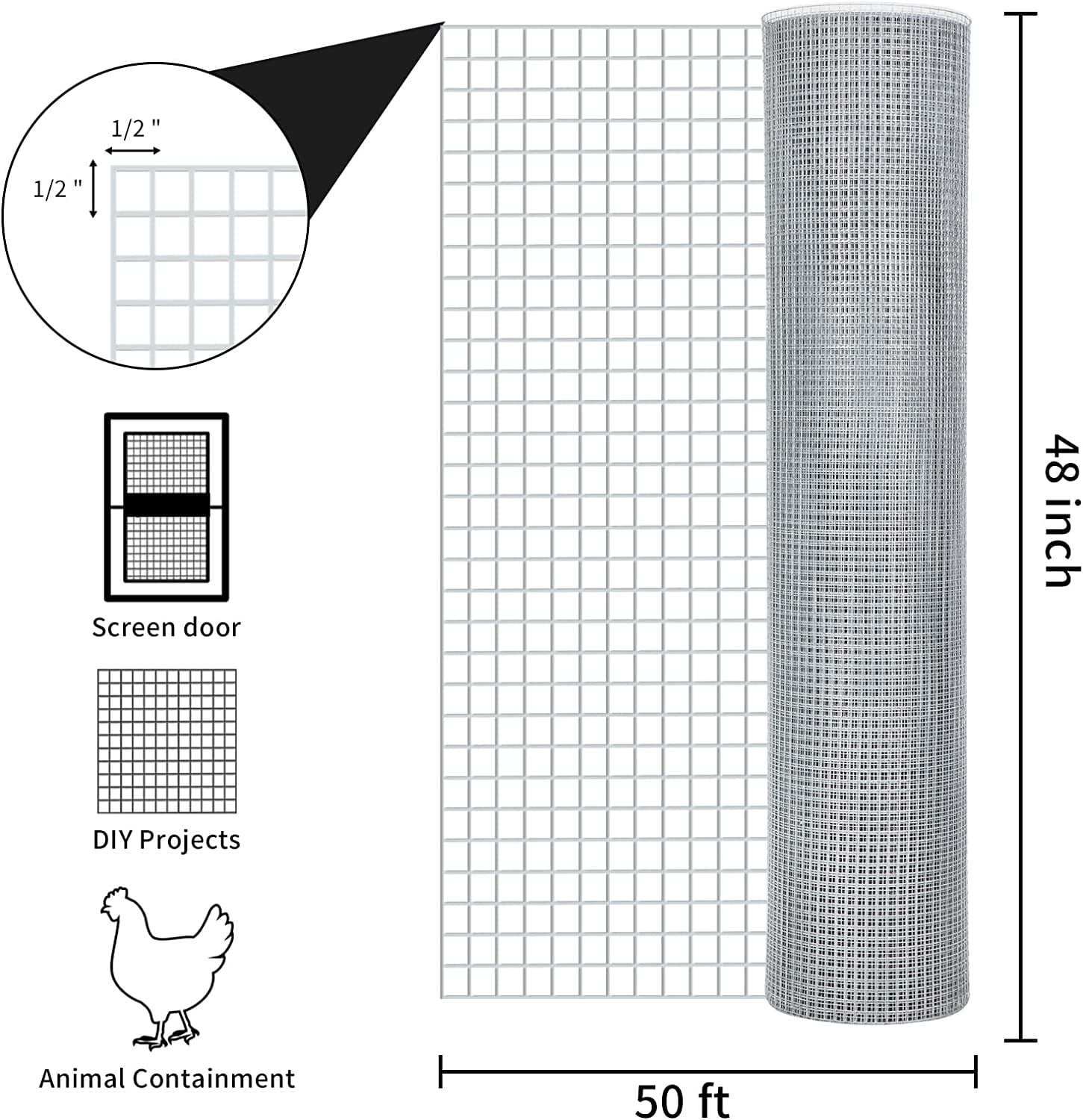 Hardware Cloth Chicken Wire Mesh Galvanized 48inx50ft 19 Gauge Heavy Duty Galvanized Wire Fence for Chicken Poultry Coop, Animal, Fencing，Garden Protection