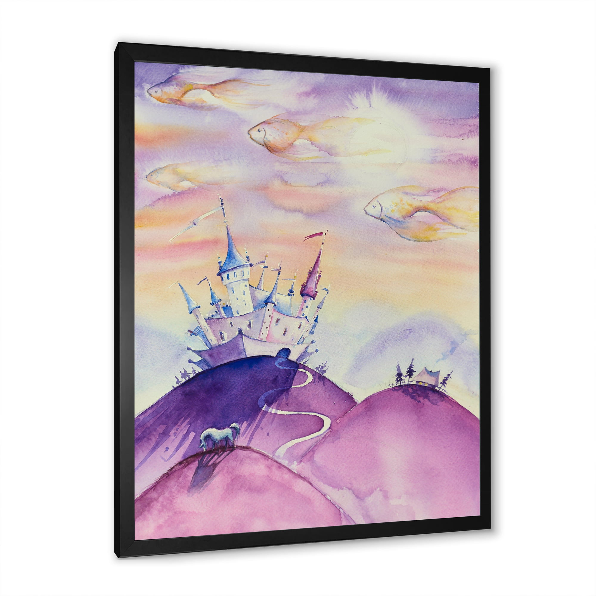 Designart 'Fairy Tale Kingdom Palace On Purple Mountain Top' Children's Art Framed Art Print