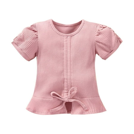 

Dr.Eam Big Girls Short Sleeve Ribbed Baby Kids Outfits Summer Toddler Girls T Tops Bandage Shirt Solid Clothes Girls Tops Classic Tops Casual Soft Everyday Pink 6 M-12 M