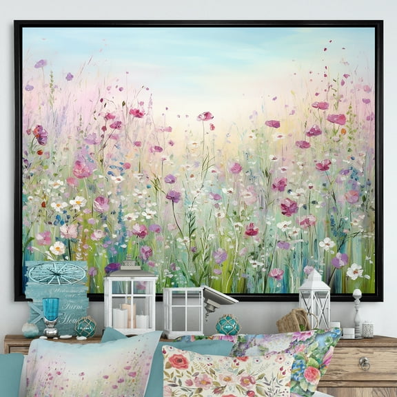 Designart "Meadow Abundance Of Wildflowers" Flower Field Floater Framed Canvas Art Print