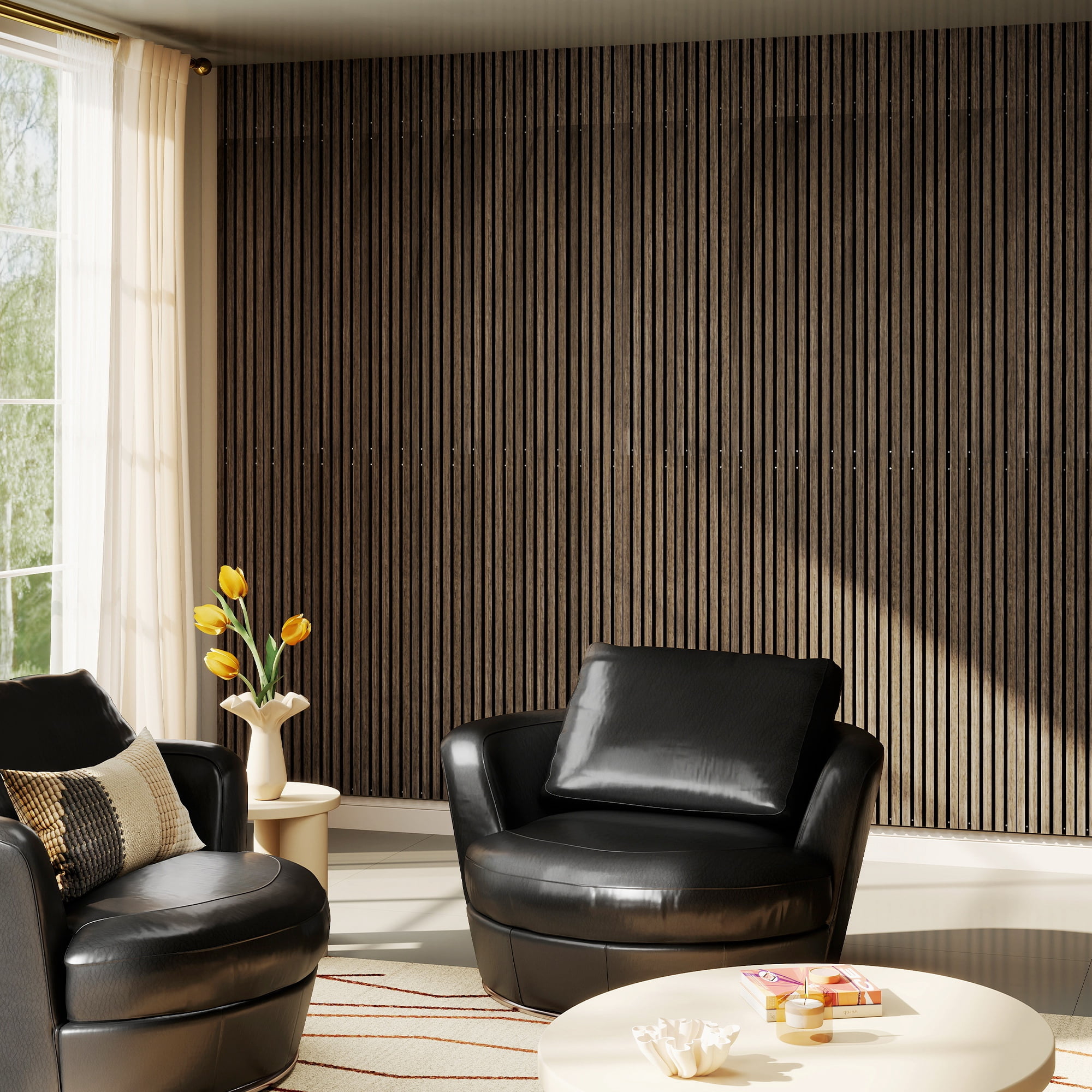 HOMCOM 95" x 8" Wood Wall Panels, 4 Pack Slat Acoustic Panels, Walnut