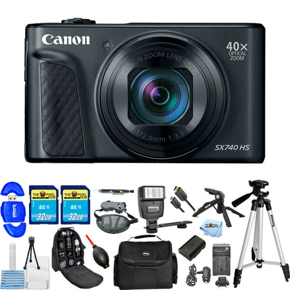 Canon PowerShot SX740 HS Digital Camera (Black) Battery   64GB   Flash Bundle