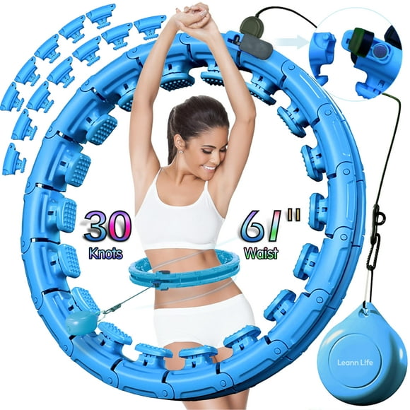 Leann L!fe U1-30 Knots Waist 19"-61”, Magnetic Lock Smart Weighted Hula Hoop for Adults Weight Loss, Infinity Hoop Plus Size, Children Adult Home Outdoors, Fitness Exercise, Abdominal Toner, Blue2