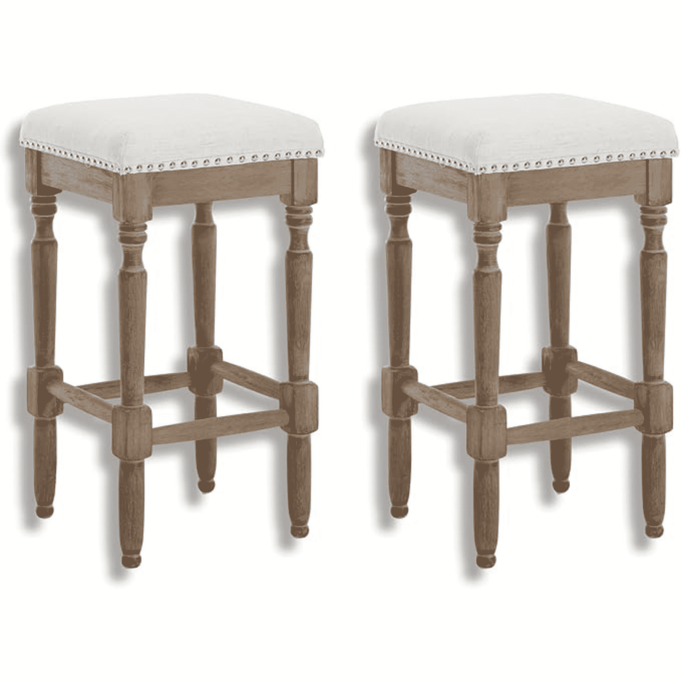 Guyou 26” Farmhouse Counter Stools Without backrest, Upholstered Counter Height Bar Stools with Wood Legs for Kitchen Counter Island, Beige-Brown Legs(Set of 2)