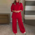 thumbnail image 5 of Women's Elegant Mock Neck Sweatshirt and Wide Leg Pants Set, Fall Winter Two Piece Outfit, Casual Lounge Set, Matching Sweatsuit, Athleisure Set Red L, 5 of 7