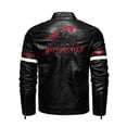thumbnail image 3 of Men's Motorcycle Racing PU Leather Jacket Embroidered Color Block Motorcycle Jacket Contrast Color Coat, 3 of 7