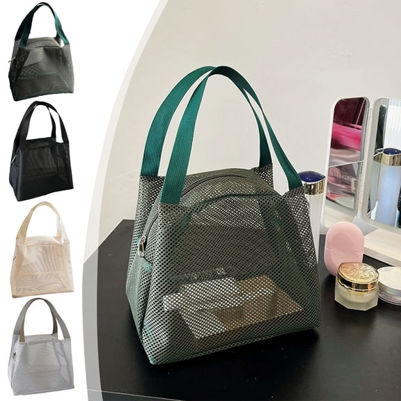Mesh Bag Toiletry Bag, Breathable Mesh Shower Caddy with Zipper for Travel and Gym, Portable Water-resistant Cosmetic Organizer for Beach and Pool Essentials, Topliu