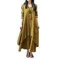 thumbnail image 1 of Robe Maxi Vintage Kaftan en Coton et Lin pour Femme, Boutonnée devant, Tunique à Volants, Ourlet Haut-Bas, Plissée, Ligne A, Robe T-Shirt, 1 of 2