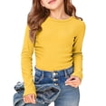 thumbnail image 5 of Breezora Girls Ribbed Knit Long Sleeve Tee Round Neck Slim Fit Casual Basic Top Stretchy Soft Everyday Pullover Shirt 150 Size Yellow, 5 of 6