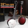 thumbnail image 3 of Pyle Banjo Kit with Remo Head and Sapele Resonator, 39" Full Size Traditional Open or Closed Back 5 String Instrument with 24 Brackets, Geared 5th Tuner, Premium Accessory Kit (Red Burst), 3 of 5