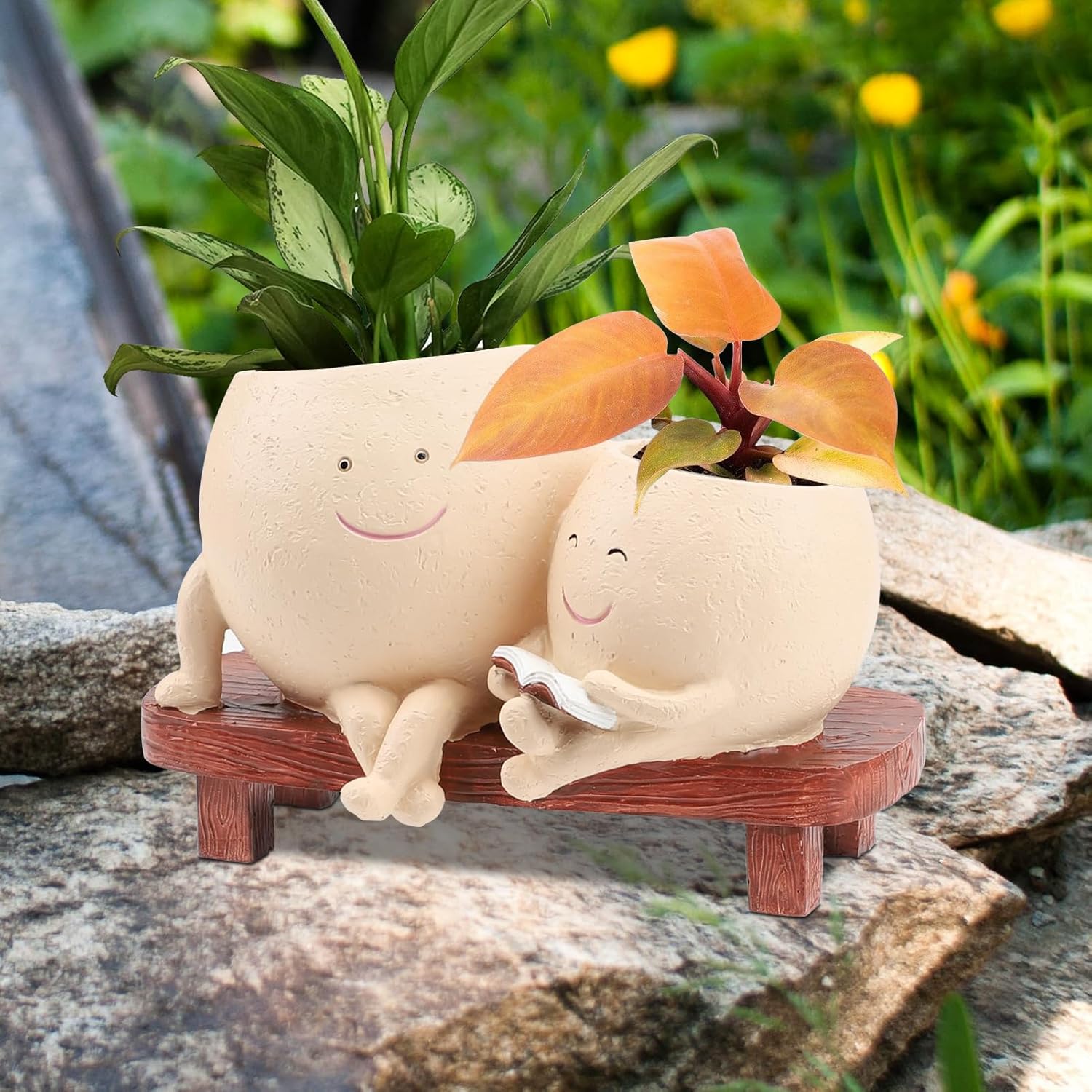 Senya Smiley Face Planter Pots for Plants, Indoor Outdoor Unique Chair Flower Pots, Modern Lady Head Vase Girl Face Planter 7.1x3.2x4.7in
