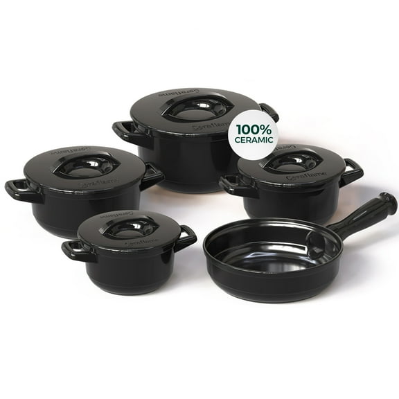 9 Piece Cookware Set with Ceramic Lid - Black - Non-toxic Cookware, Casserole and Frying Pan Set for Healthy Cooking, Dishwasher Safe