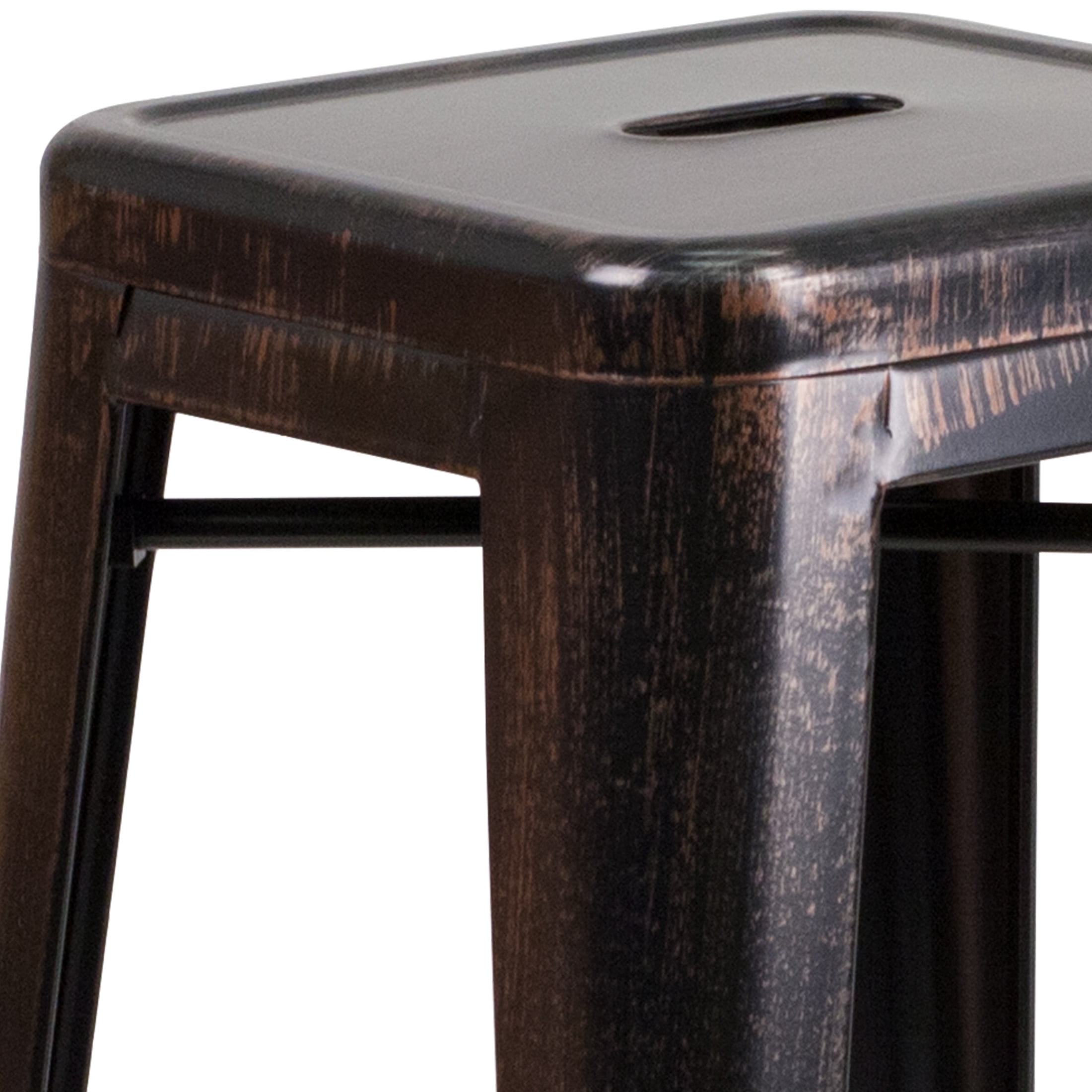 Merrick Lane Black-Antique Gold 30" High Backless Metal Bar Height Stool with Square Seat for Indoor-Outdoor Use