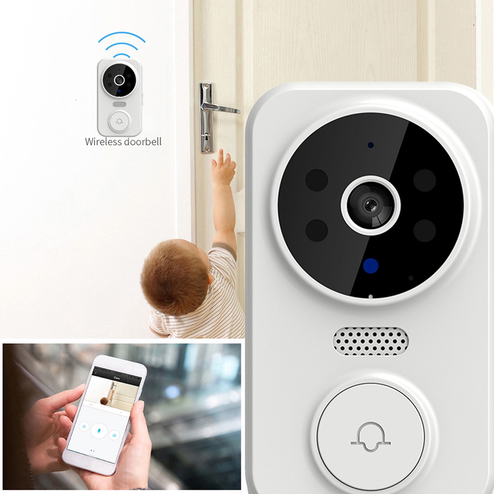 RnemiTe-amo Doorbell Camera Wireless with Chime, Video Doorbell,Smart Wireless Remote Video Doorbell Intelligent Visual Doorbell Home Intercom HD Night Vision Wifi Rechargeable Security Door Doorbell