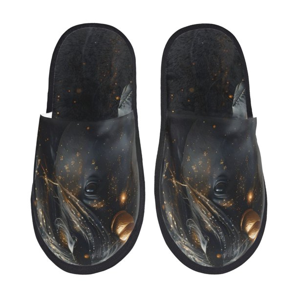 Fotbe Black And Gold White Horse Pantuflas Peludas para Mujer con Estampado, Zapatillas de Peluche, Zapatos de Invierno para Casa, Uso Interior y Exterior-Medium