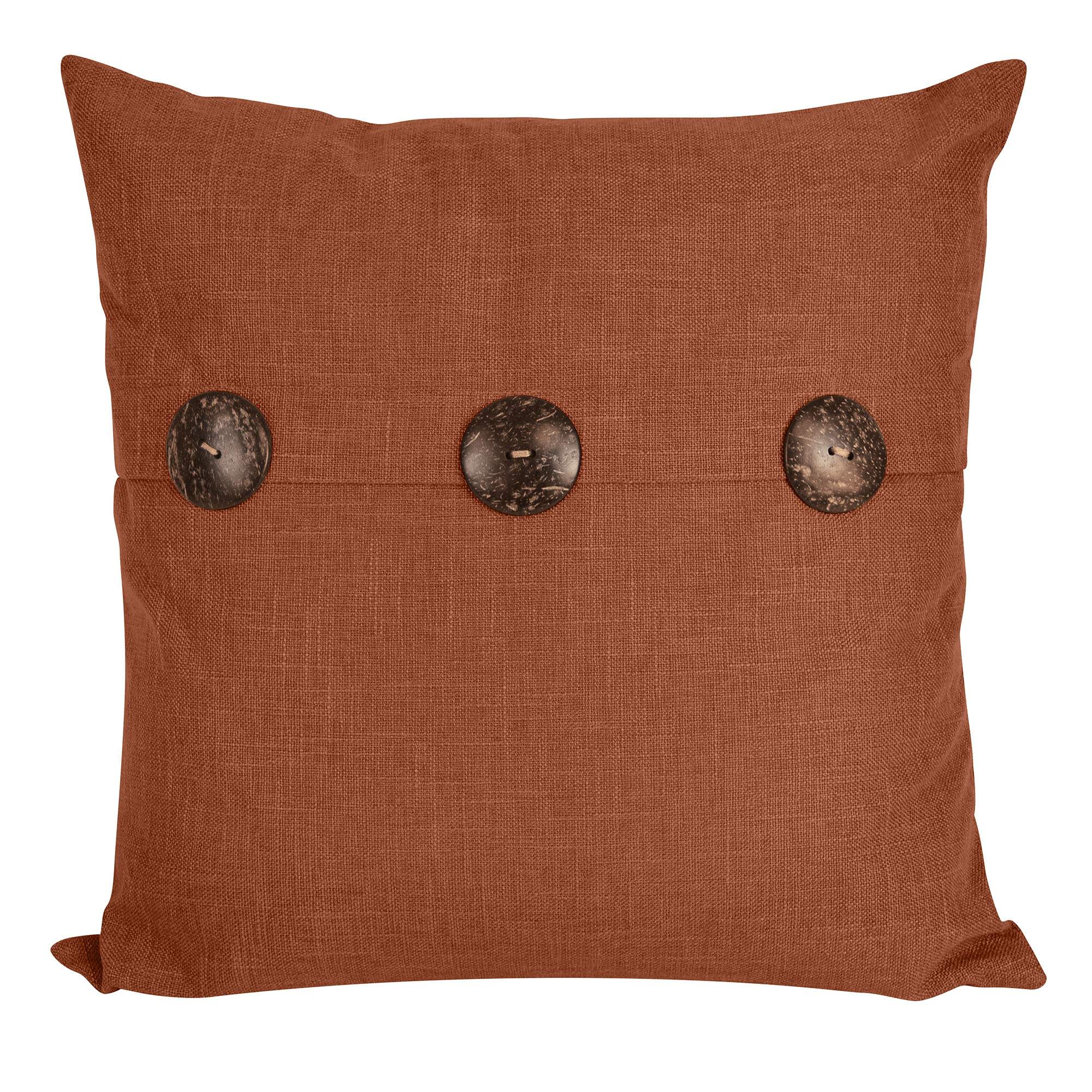 Feather Filled Three Button Decorative Throw Pillow, 20" x 20", Orange Rust