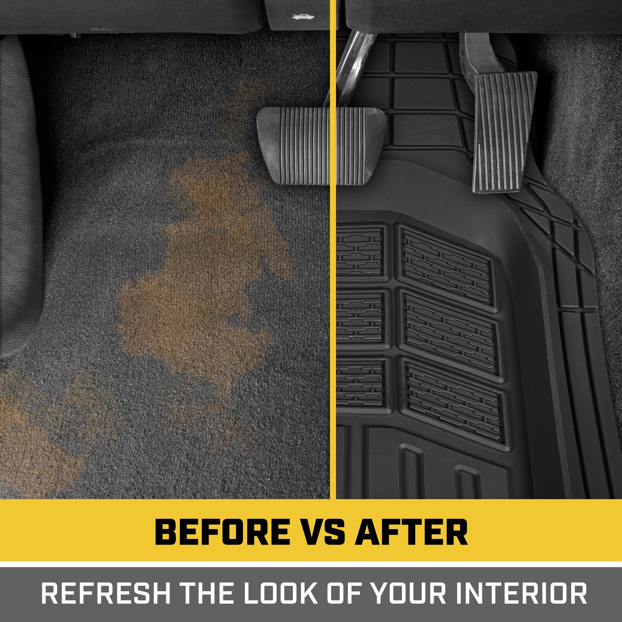 Caterpillar CAMT-9014 (4-Piece) Deep Dish Rubber Truck Floor Mats, Trim To Fit for Car Truck SUV