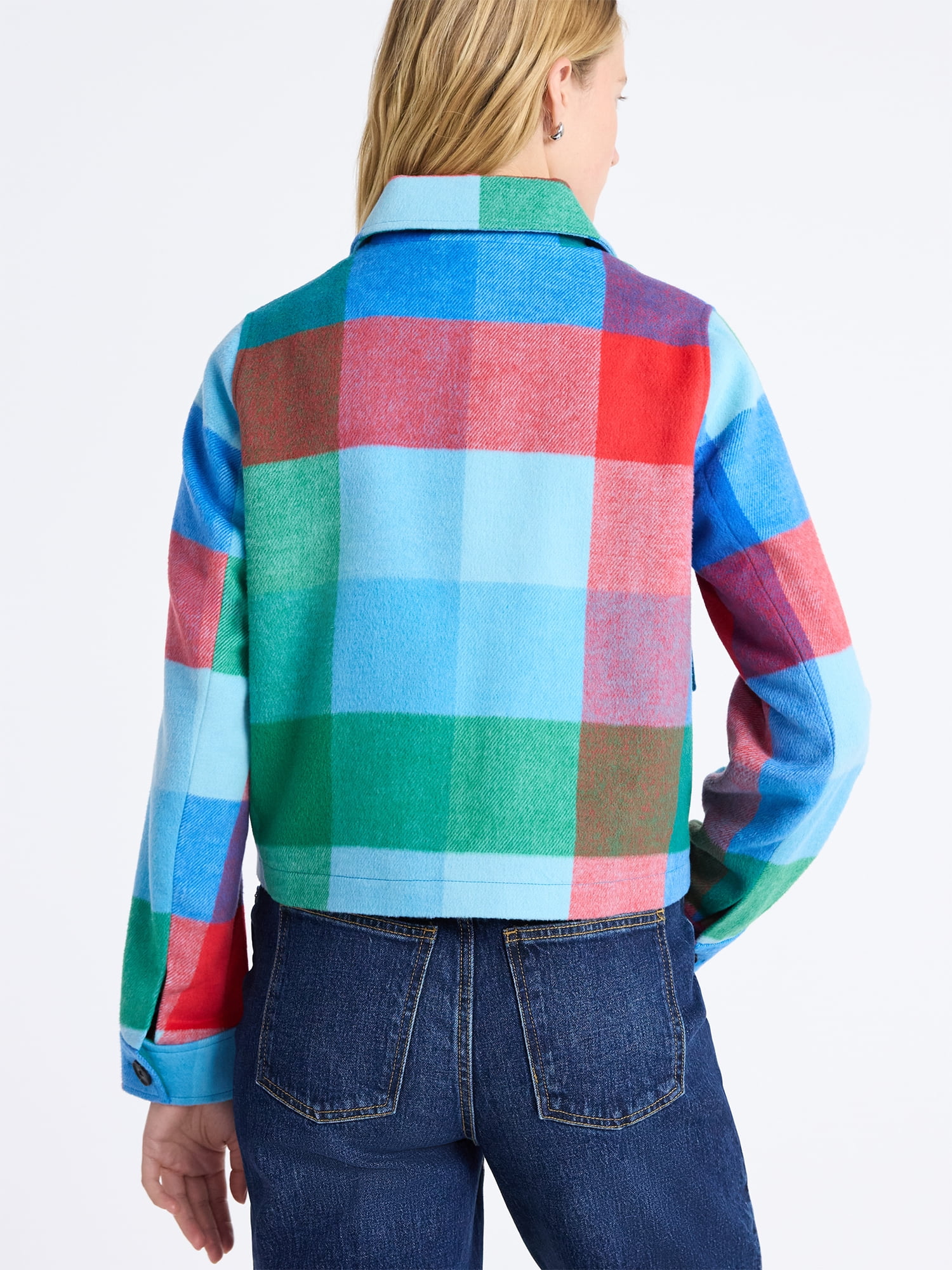 Free Assembly Women's Plaid Cropped Chore Jacket, Sizes XS-XXL