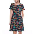 thumbnail image 1 of Bixox Robe d'Été à Manches Courtes pour Femmes Robe Ample Longueur Genou avec Poches-Coloré Poisson, 1 of 7