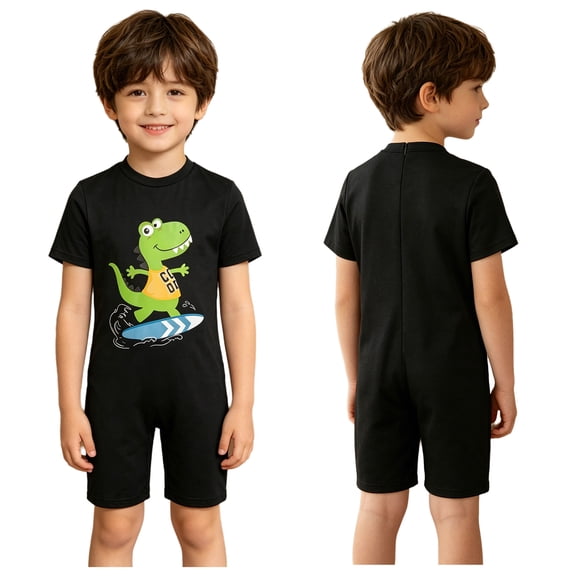 iiniim Boys Girls Anti-strip Romper Special Needs Adaptive Clothing Short Sleeve Jumpsuit with Back Zipper Black 16