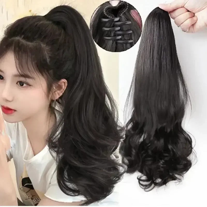 55cm Fashion Synthetic Wigs Claw Clip Natural Curly/Straight Ponytail Grab Wig Women Ponytail Hair Extensions