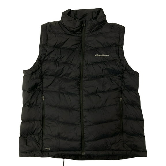 Eddie Bauer Women's Packable Zip Up Quilted Down Vest With Pockets (Black, XL)