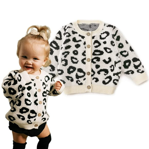Simplee kids Baby Sweater Animal Leopard Printed Baby Cardigan for Autumn Fall 18-24 Months Black