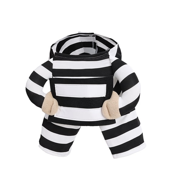 Halloween Dog Costume Black White Striped Pet Cosplay Outfit Funny Uniform with Write-On Blank Name Tag for Small Medium Dogs