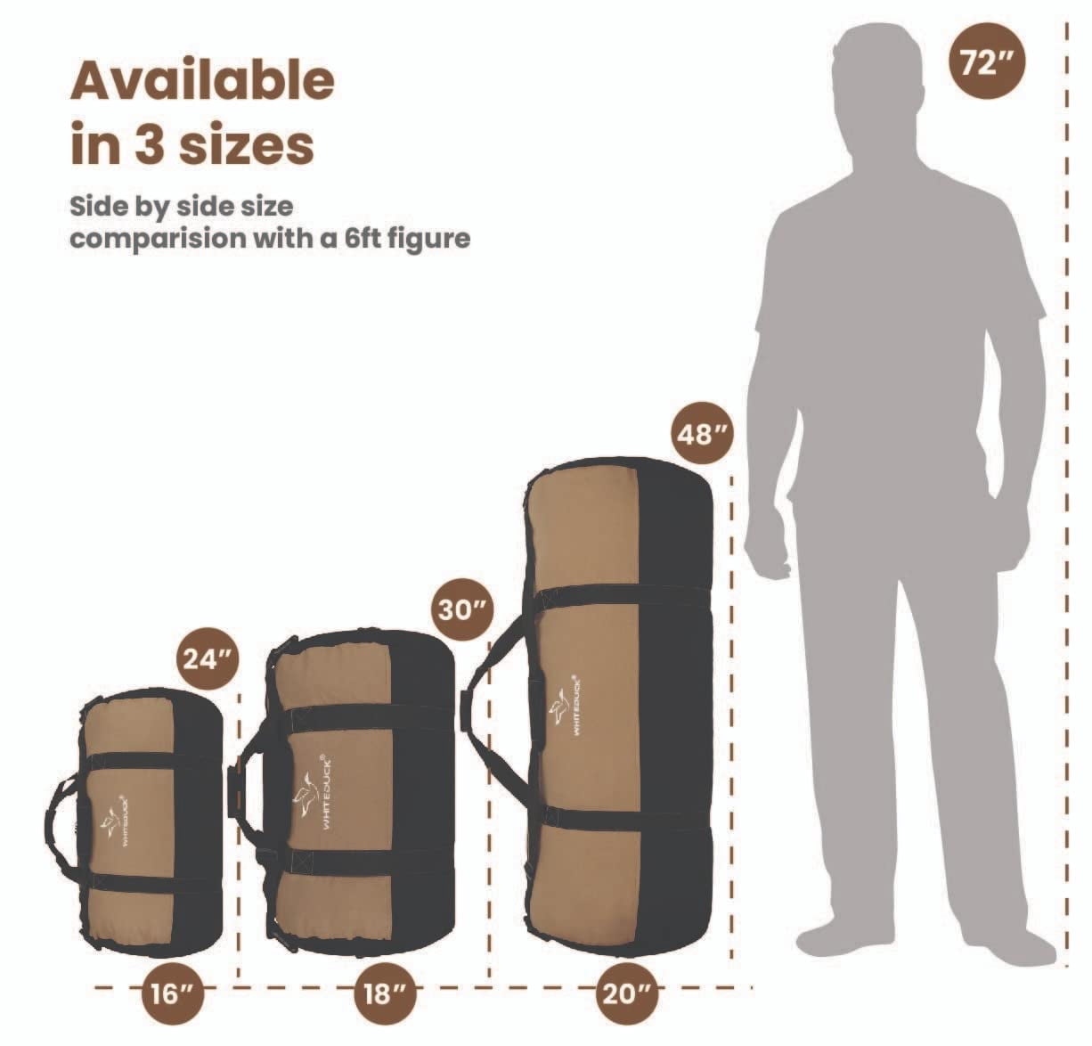 (2 pack) Extra Large Heavy Duty FILIOS Canvas Duffel Bag, All Purpose Tactical Canvas, Outdoor Duffel bag with full length Zipper For Outdoors, Travel, & Storage (Brown & Black, Extra Large 48 x 20")